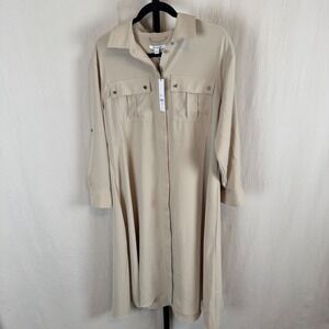 Chicos NWT Midi Twill Shirtdress Wild Truffle Button Front Pockets Size 1